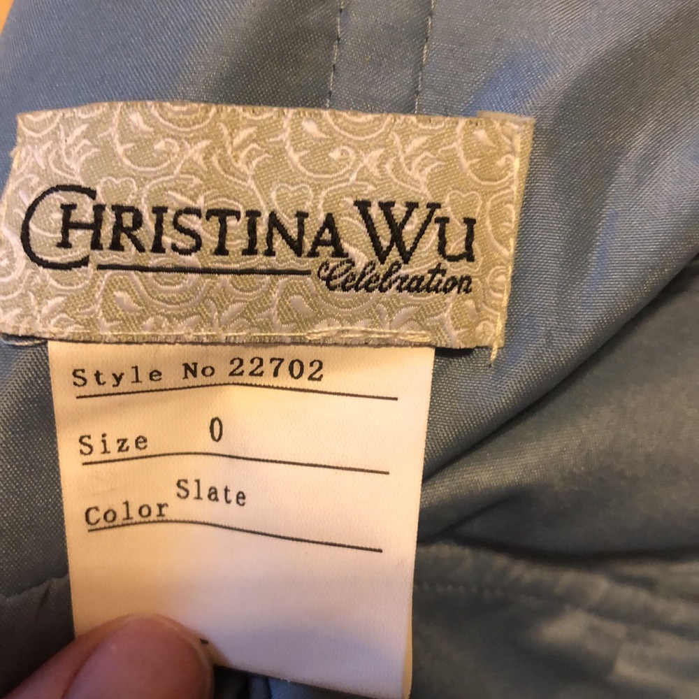 Christina Wu Dusty Blue Halter Chiffon Bridesmaid Dress - Picture 4 of 4